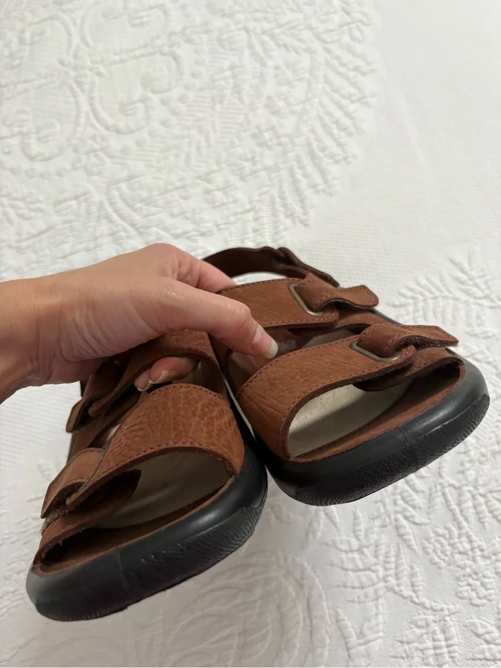 Hammacher Schlemmer sandals brown leather suede comfort size 45, US 11.5